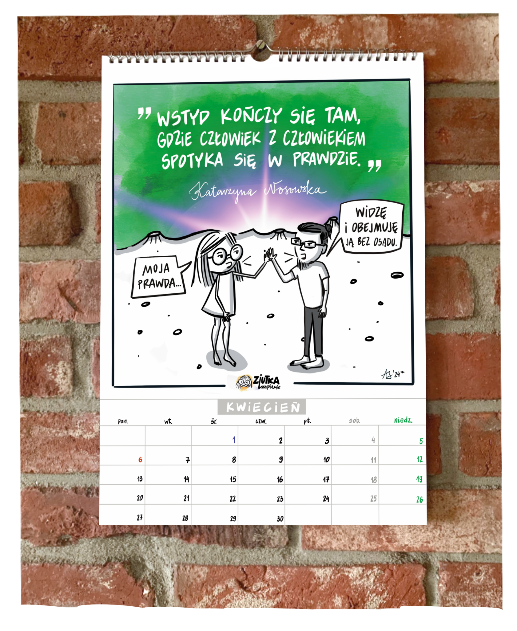 Karta z kalendarza "Ku relacjom" z grafiką i inspiracją do zdrowych relacji