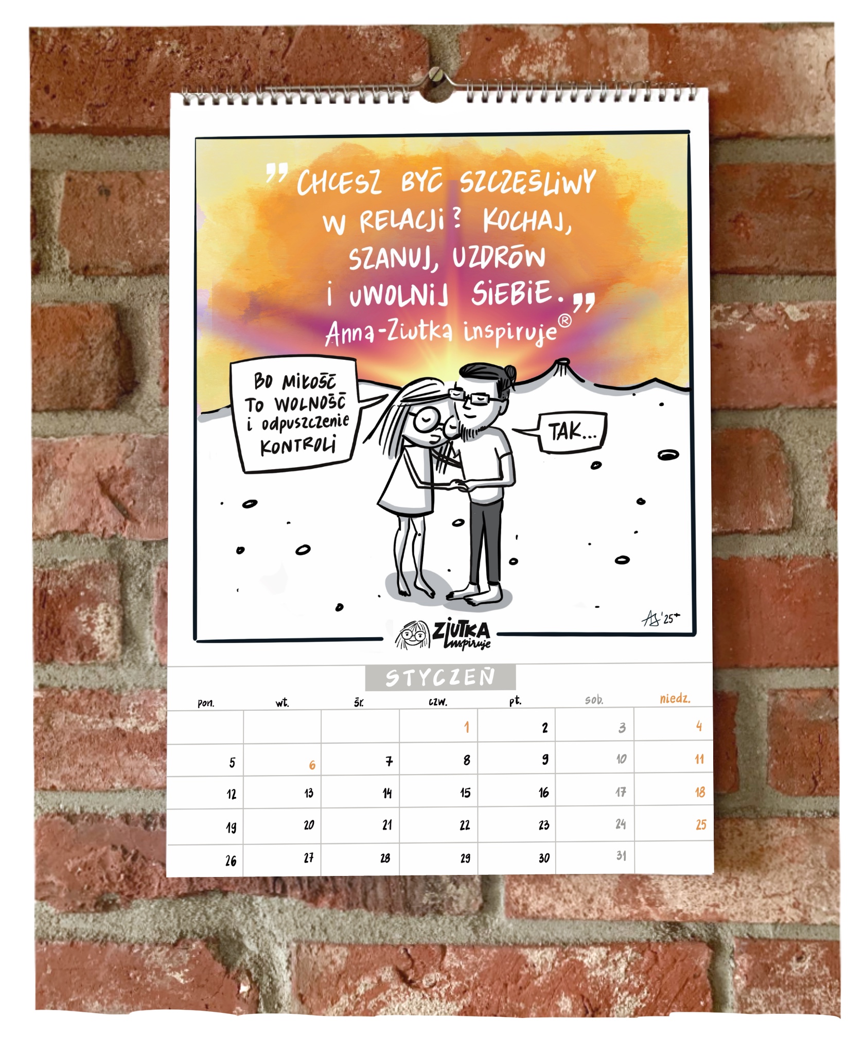 Karta z kalendarza "Ku relacjom" z grafiką i inspiracją do zdrowych relacji