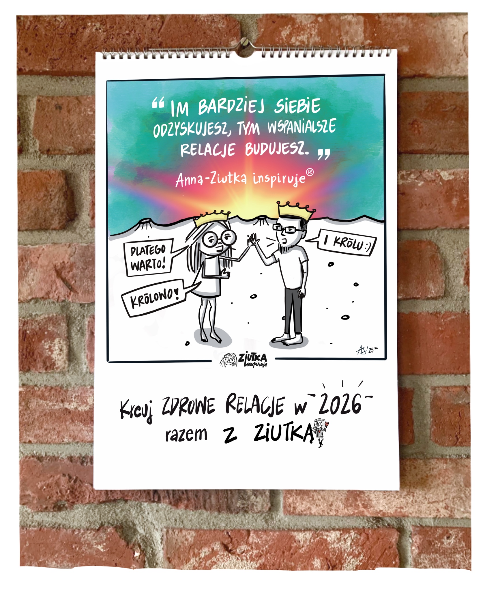 Okładka kalendarza 2026 "Ku relacjom", z grafiką i inspiracją